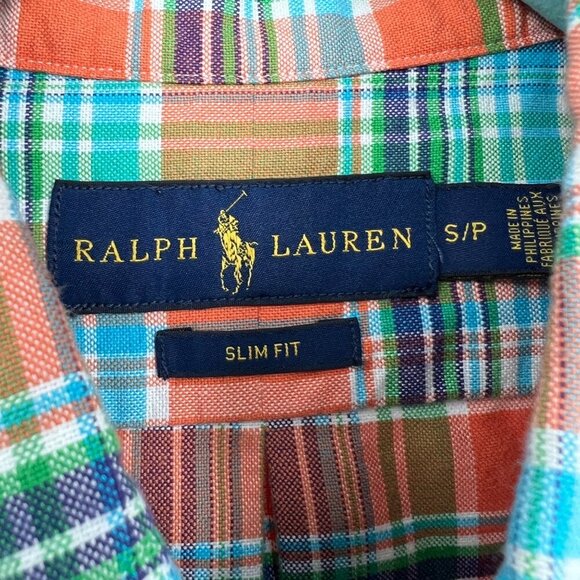 Polo Ralph Lauren Shirt Blue orange plaid Check colored embroidered Pony Mens si - Picture 2 of 11